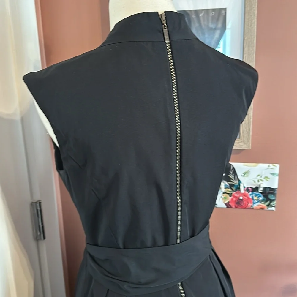 CUE made in Australia black origami faux wrap cap sleeve 6 mini pockets dress